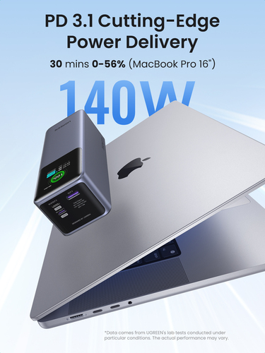 Miniatura 4 de Power Bank Ugreen 25000mAh, hasta 140W, Pantalla Inteligente, 1x USB-A, 2x USB-C, Gris
