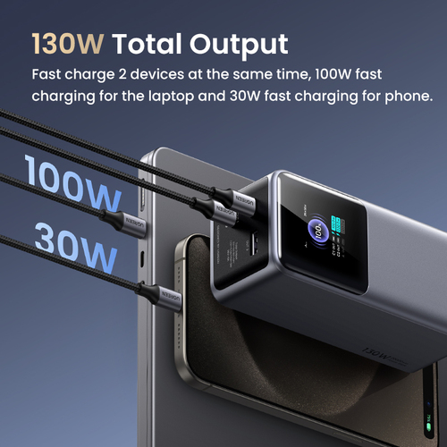 Miniatura 2 de Power Bank Ugreen Nexode 20000mAh, hasta 100W, Pantalla Inteligente, 1x USB-A, 2x USB-C, Gris