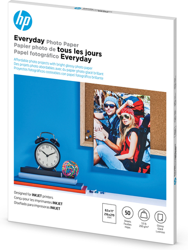 Miniatura 2 de Papel Fotografico HP Everyday Photo Paper, Glossy, 52 lb, 8.5 x 11 in. (216 x 279 mm), 50 sheets, Funciona con impresoras de inyección de tinta, optimizadas para tinta original HP, 15 - 30 °C, 5 - 30 °C, 20 - 80%, 238.1 mm, 14.3 mm