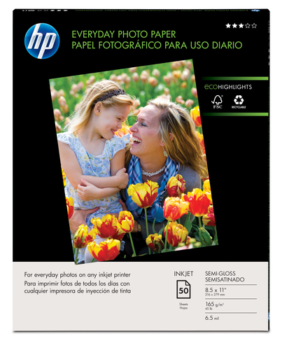 Miniatura 4 de Papel Fotografico HP Everyday Photo Paper, Glossy, 52 lb, 8.5 x 11 in. (216 x 279 mm), 50 sheets, Funciona con impresoras de inyección de tinta, optimizadas para tinta original HP, 15 - 30 °C, 5 - 30 °C, 20 - 80%, 238.1 mm, 14.3 mm