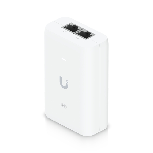 Adaptador PoE Ubiquiti U-PoE+ 48 V, 0.65 A, 10,100,1000 Mbit/s, IEEE 802.3at, 2RJ-45