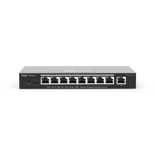 Switch Ruijie Networks RG-ES209GC-P Gestionado, RJ-45 9, Gigabit Ethernet (10/100/1000), Negro