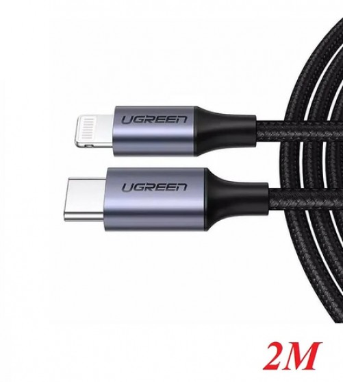 Cable para móvil Ugreen 60761 2 m, USB C a Lightning, Negro