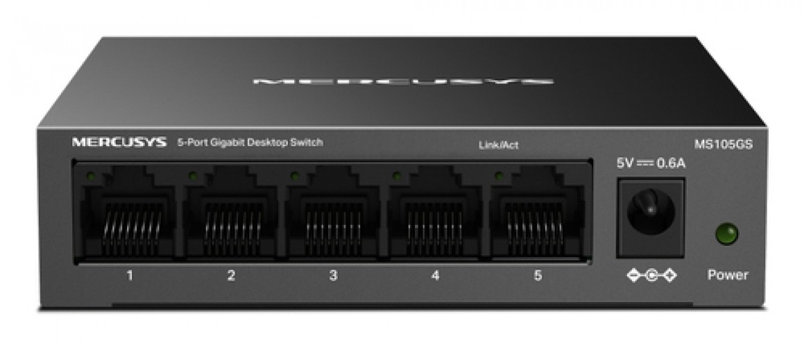 Switch Mercusys MS105GS No administrado, RJ-45 5, Gigabit Ethernet (10/100/1000), Negro