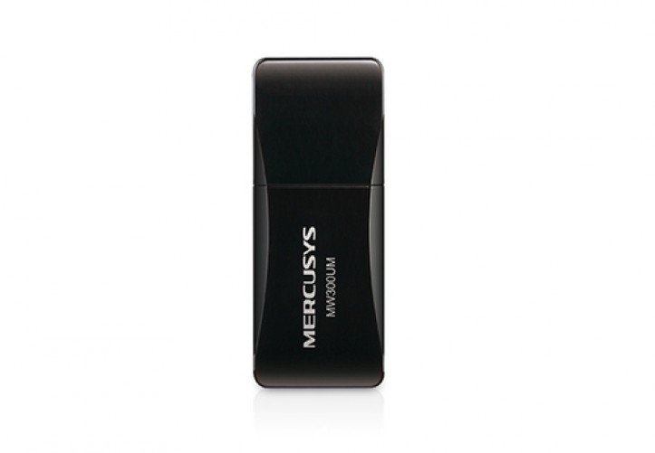 Tarjeta de red inalambrica Mercusys MW300UM USB, Wi-Fi 4 (802.11n), Negro