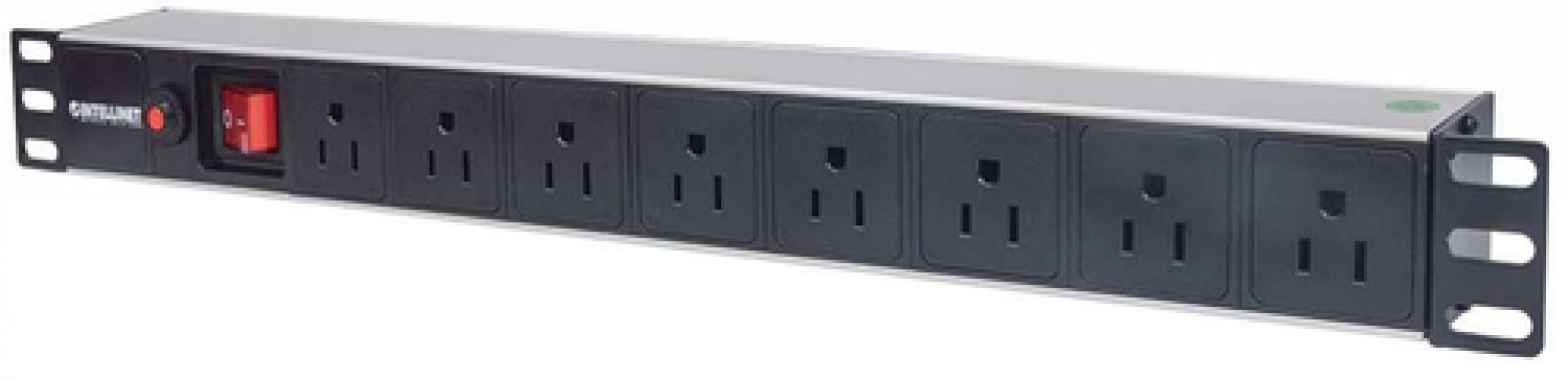 Barra eléctrica Intellinet Color Negro, Material Aluminio, Interruptor integrado Si, Fácil montaje Si, Conector plug type B, Capacidad del rack 1U