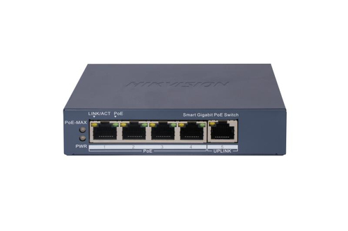 Switch Hikvision DS-3E1505P-EI Gestionado, RJ-45 5, Gigabit Ethernet (10/100/1000), 4 POE, Gris