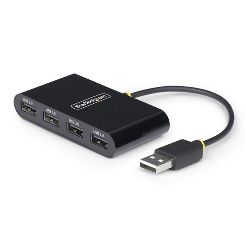 HUB StarTech.com Interfaz USB 2.0, Acrilonitrilo butadieno estireno (ABS), Cantidad de puertos 4, 4 USB 2.0, Longitud de cable 0.152 m, Velocidad 480 Mbit/s, Color Negro