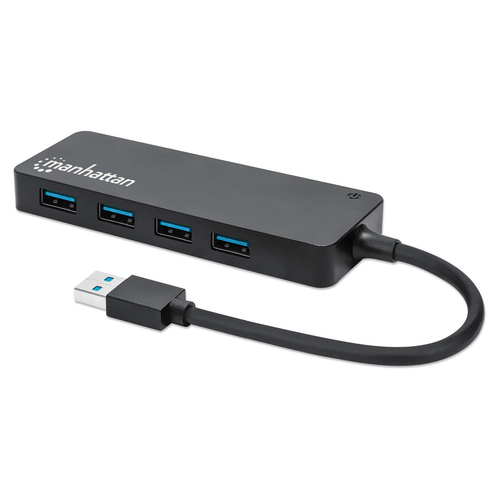 HUB Manhattan Interfaz USB 3.2 Gen 1 (3.1 Gen 1) Type-A, 4 USB A 3.1, Acrilonitrilo butadieno estireno (ABS), Cantidad de puertos 4, Longitud de cable 0.135 m, Velocidad 5000 Mbit/s, Color Negro