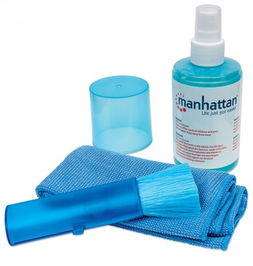 Kit Limpiador Manhattan Equipo para Limpieza de Pantallas LCD Líquido y paños secos/húmedos para limpieza de equipos, Uso adecuado LCD/TFT/Plasma, 200 ml, Peso 520 g
