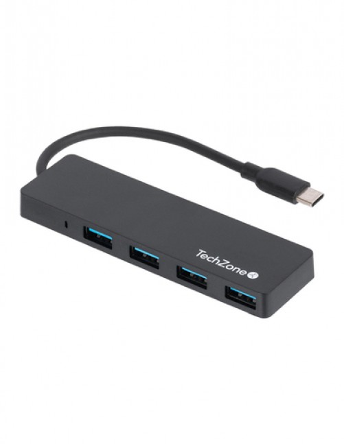 HUB TechZone Connect HUB 3.0 Interfaz USB 3.2 Gen 1 (3.1 Gen 1) Type-C, Acrilonitrilo butadieno estireno (ABS), Cantidad de puertos 4, Velocidad 500 Mbit/s, Color Negro