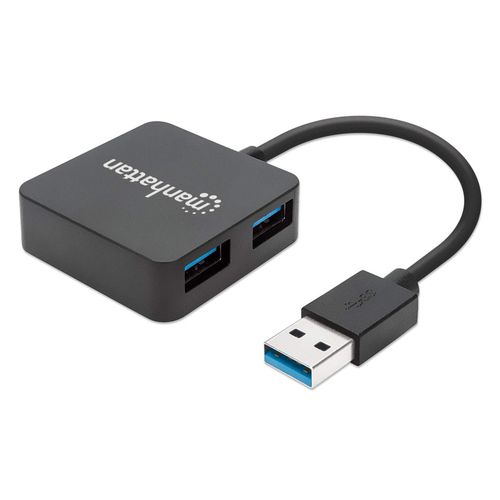 HUB Manhattan Hub USB 3.0 de SuperVelocidad Interfaz USB 3.2 Gen 1 (3.1 Gen 1) Type-A, 4 USB A 3.1, Plástico, Cantidad de puertos 4, Velocidad 5000 Mbit/s, Color Negro