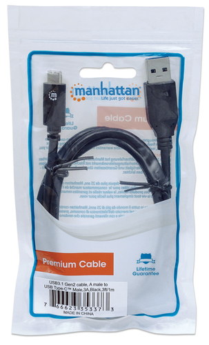 Miniatura 2 de Cable USB Manhattan Cable para Dispositivos USB-C de SúperVelocidad+ USB A a USB C, 10000 Mbit/s, Negro