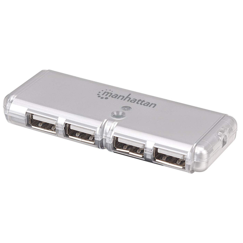 HUB Manhattan Interfaz USB 2.0, Cantidad de puertos 4, 4 USB 2.0, Longitud de cable 0.055 m, Velocidad 480 Mbit/s, Color Gris