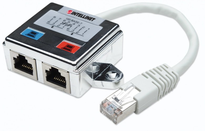 Adaptador Intellinet DISTRIBUIDOR RJ45 MODULAR CAT5E *COMPRAR EN PARES 2 x RJ45 a RJ45, Plata, Blanco