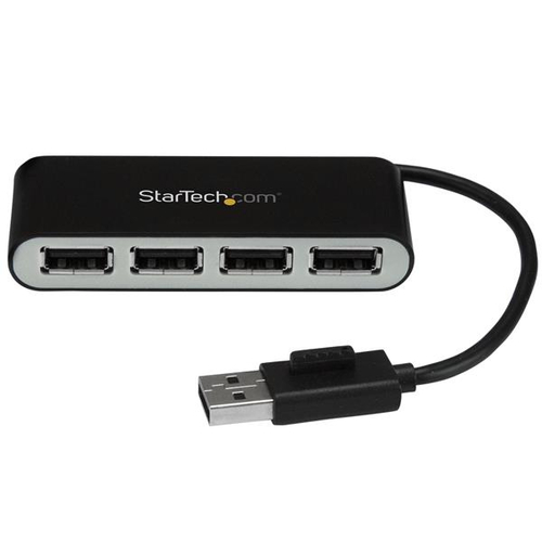 HUB StarTech.com Interfaz USB 2.0, Plástico, Cantidad de puertos 4, 4 USB 2.0, Velocidad 480 Mbit/s, Color Negro, Plata