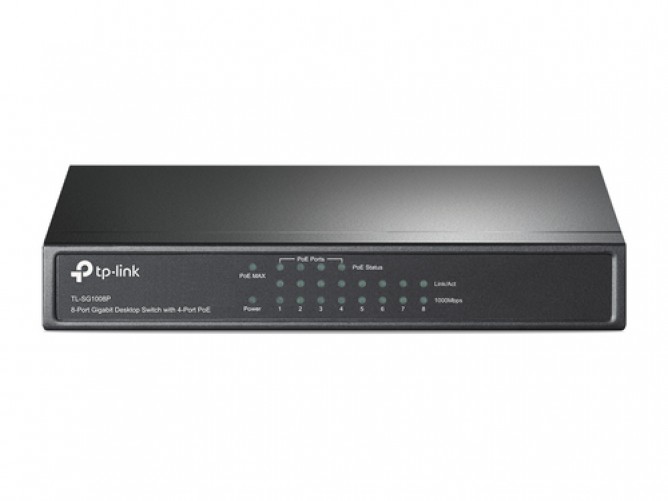 Switch TP-Link TL-SG1008P No administrado, RJ-45 8, Gigabit Ethernet (10/100/1000), 4 POE, Avellana