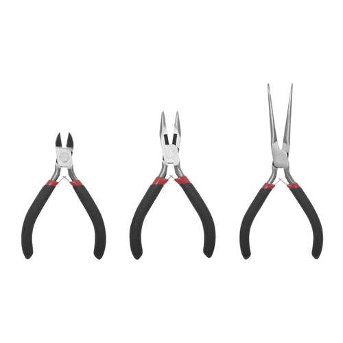 Juego de 3 Mini Pinzas de Corte de 5". Incluye: Pinza de Punta Redonda, Diagonal y Punta de Aguja.