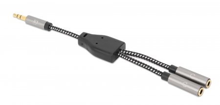 Miniatura 5 de Cable de audio Manhattan 3,5mm a 2 x 3.5mm, 0.15 m, Negro, Plata