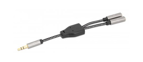 Miniatura 4 de Cable de audio Manhattan 3,5mm a 2 x 3.5mm, 0.15 m, Negro, Plata