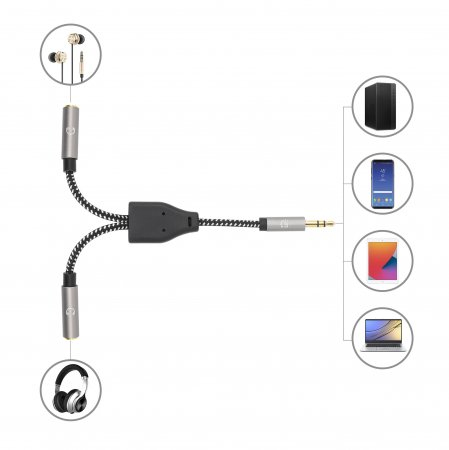 Miniatura 3 de Cable de audio Manhattan 3,5mm a 2 x 3.5mm, 0.15 m, Negro, Plata