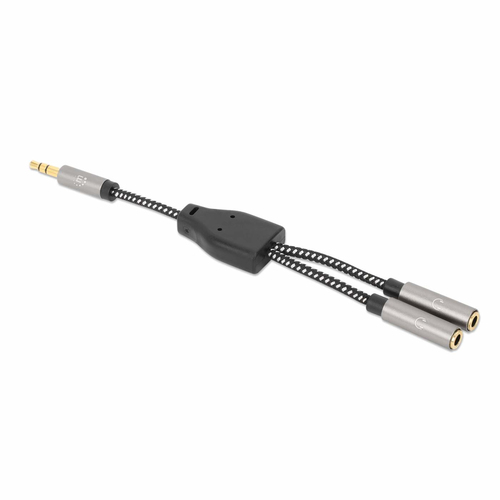 Miniatura 2 de Cable de audio Manhattan 3,5mm a 2 x 3.5mm, 0.15 m, Negro, Plata