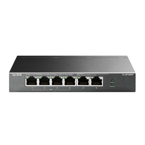 Switch TP-Link TL-SF1006P No administrado, RJ-45 6, Fast Ethernet (10/100), (PoE +) 4, Negro