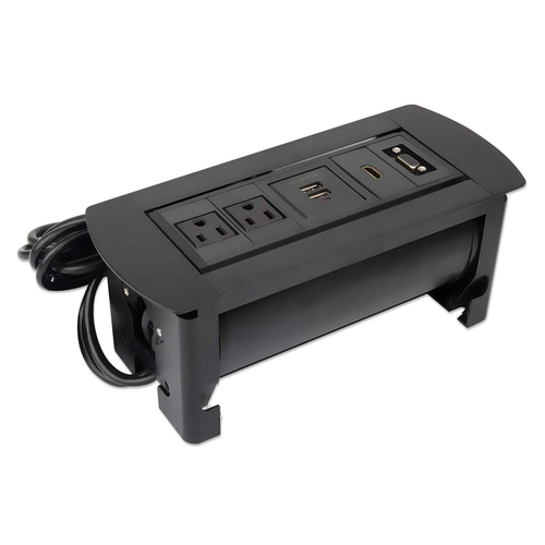 Miniatura 2 de Barra de contactos Manhattan Caja de conexión para mesa 100 - 240 V, 1.5 m, 2 salidas AC, Negro