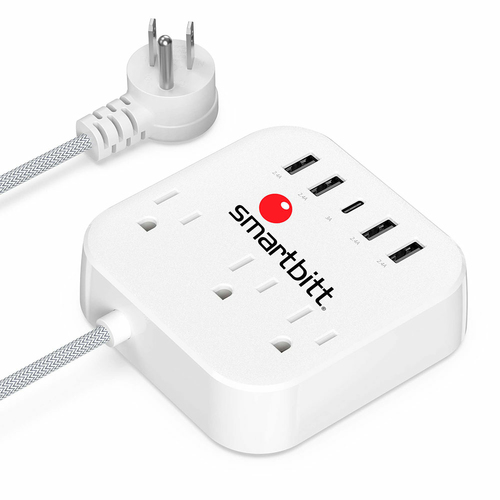 Barra de contactos Smartbitt SBSS-B3-5U 125 V, 1.5 m, 3 salidas AC, NEMA 5?15R, Blanco