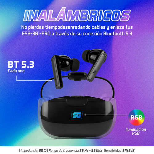Miniatura 2 de Audífonos Vorago ESB-301-PRO Intra auditivo, True Wireless Stereo (TWS), Bluetooth, Negro, Transparente