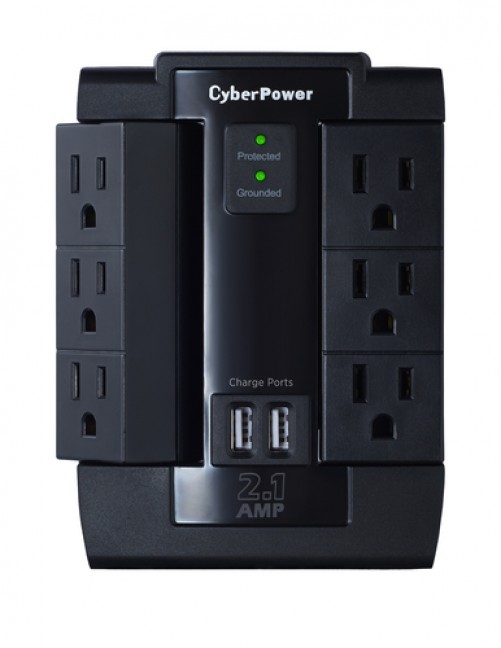 Supresor de picos CyberPower P600WSURC1 125 V, 1200 J, 6 contactos, NEMA 5–15P, Negro