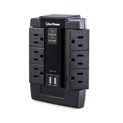 Miniatura 2 de Supresor de picos CyberPower P600WSURC1 125 V, 1200 J, 6 contactos, NEMA 5–15P, Negro