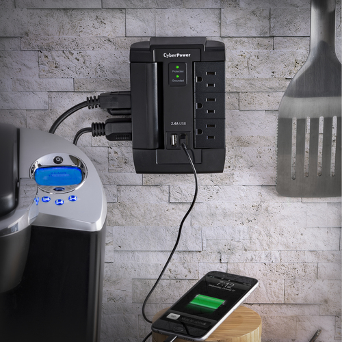 Miniatura 5 de Supresor de picos CyberPower P600WSURC1 125 V, 1200 J, 6 contactos, NEMA 5–15P, Negro