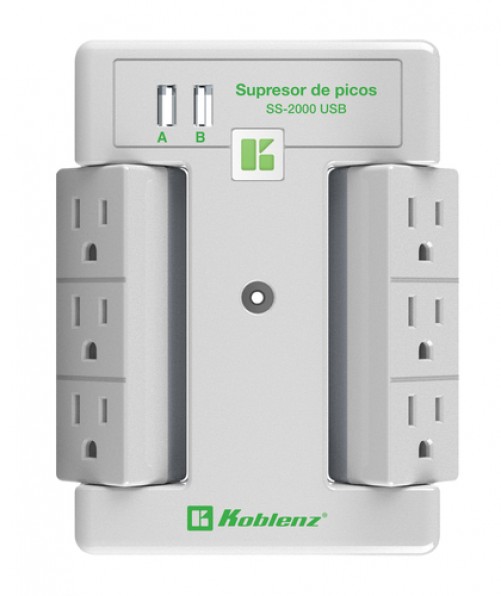 Supresor de picos Koblenz SS-2000 USB 2000 J, 6 contactos, Gris, Blanco