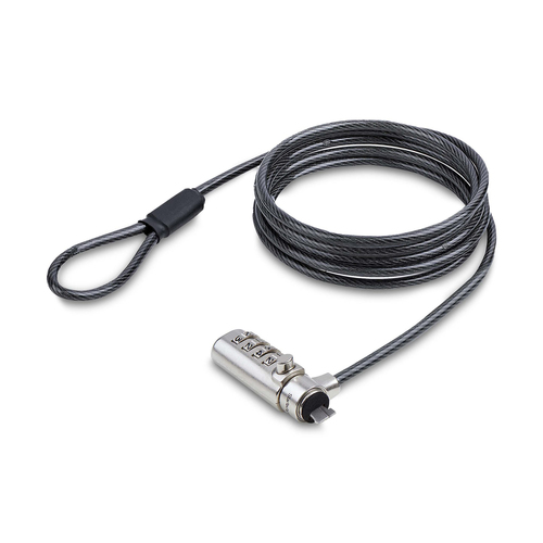 Cable antirrobo StarTech.com Kensington, Cerradura con combinación, 2 m, Acero al carbón, Negro, Plata