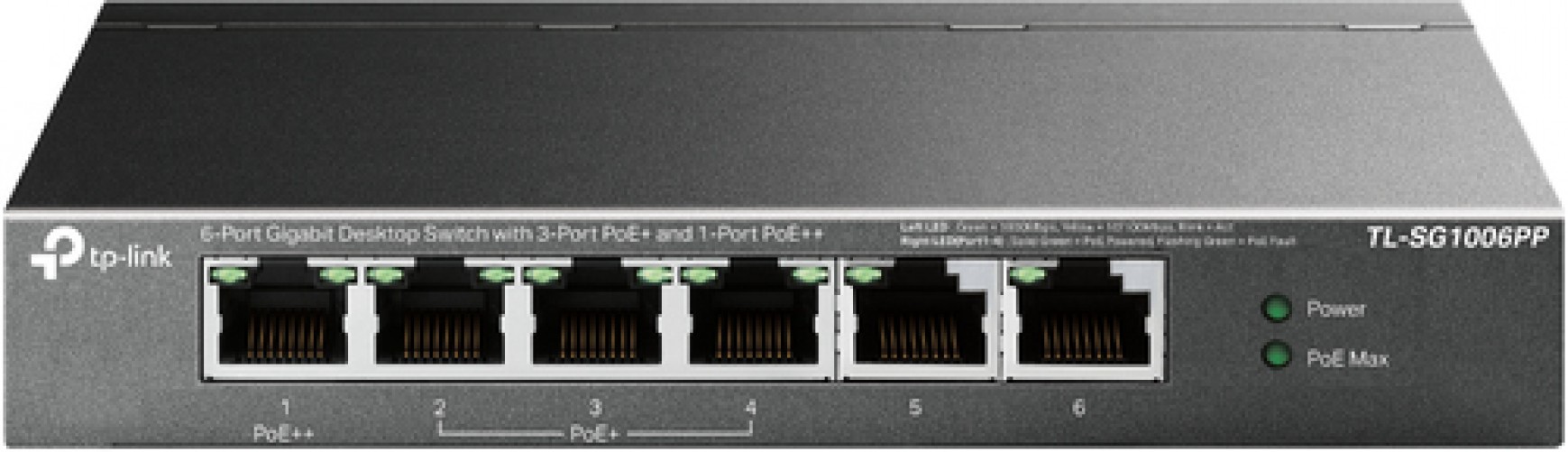 Switch TP-Link TL-SG1006PP No administrado, RJ-45 6, Gigabit Ethernet (10/100/1000), 4 POE, Gris