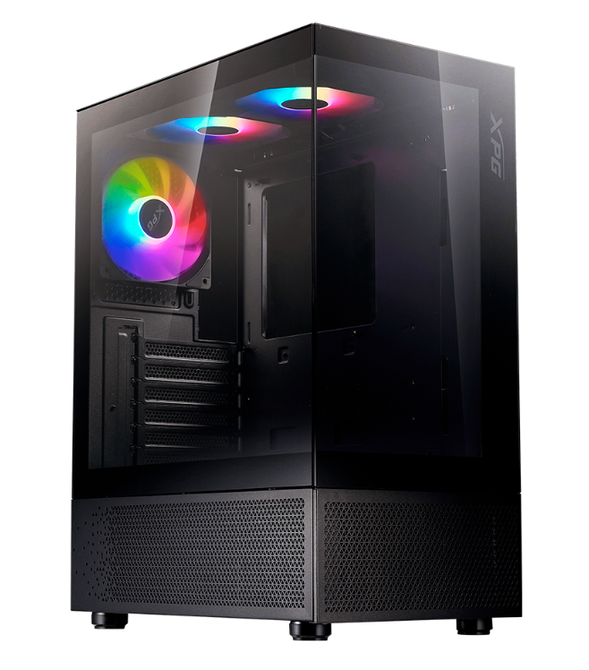Gabinete GAMER XPG INVADER X MINI. Media torre. Paneles de VIDRIO TEMPLADO de 4mm. Ventiladores incluidos; 5 x 120mm ARGB. NEGRO. INVADERXMINIMT-BKCWW