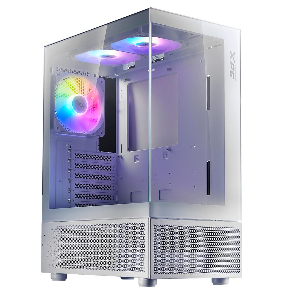 Gabinete GAMER XPG INVADER X MINI. Media torre. Paneles de VIDRIO TEMPLADO de 4mm. Ventiladores incluidos; 5 x 120mm ARGB. BLANCO INVADERXMINIMT-WHCWW