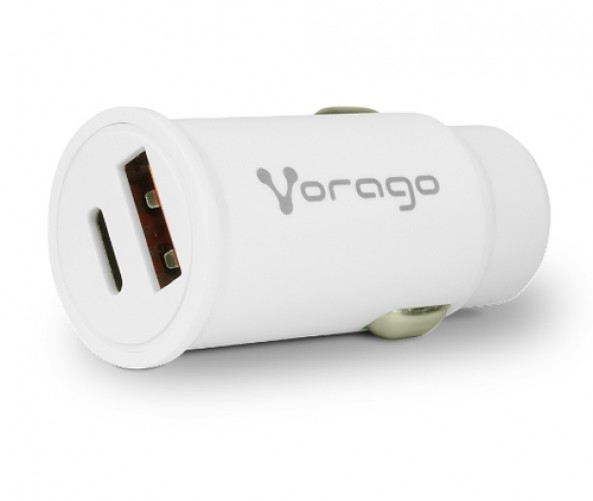 Cargador Vorago 12 - 24 V, Universal, Auto, 1USB-C, Carga rápida, 20 W, Blanco