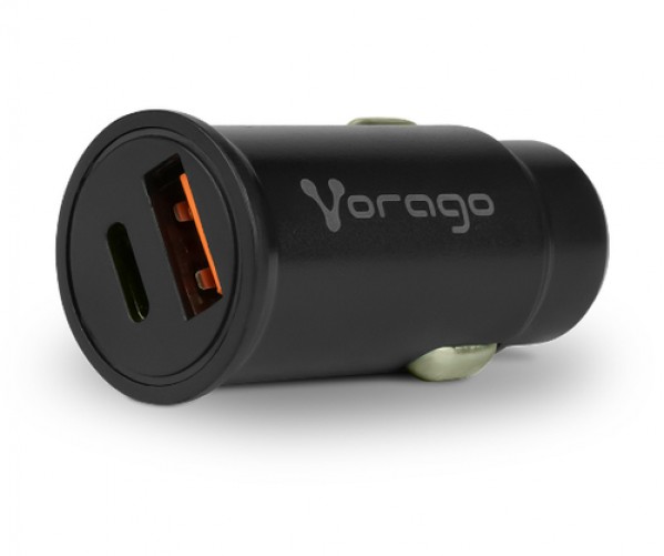 Cargador Vorago 12 - 24 V, Universal, Auto, 1USB-C, Carga rápida, 20 W, Negro