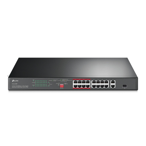 Switch TP-Link TL-SL1218P No administrado, RJ-45 18, Gigabit Ethernet (10/100/1000), (PoE +) 16, 1U, Negro