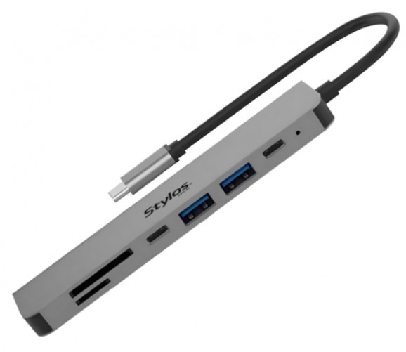 HUB Stylos STCBHUB71G Interfaz USB Tipo C, Cantidad de puertos 7, 2 USB 2.0, Velocidad 5000 Mbit/s, Color Gris