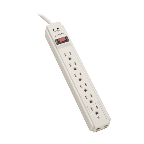 Supresor de picos Tripp Lite 120 V, 1800 W, 790 J, 6 contactos, NEMA 5–15P, Fax, Módem, Teléfono, Gris