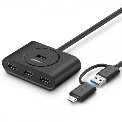 HUB Ugreen 40850 Interfaz USB 3.2 Gen 2 (3.1 Gen 2) Type-A, 4 USB A 3.1, Cantidad de puertos 4, Velocidad 5000 Mbit/s, Color Negro