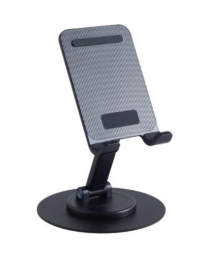 Soporte para Tela?fono Celular Giratorio | 360a? de Rotacia?n | Angulo Ajustable | Altura Ajustable 17-20cm  | Antideslizante | Ejes Giratorios de Alta Precisia?n| Plegable | Aluminio | Color Gris