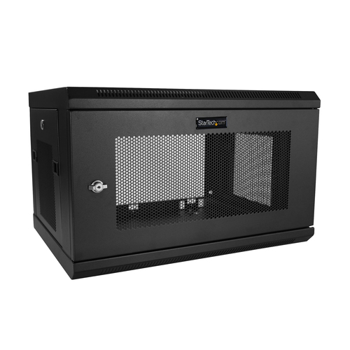 Rack StarTech.com Tipo Bastidor de pared, Capacidad del rack 6U, 2 postes, Acero, Peso Max. 90 kg, Color Negro, Incluye tuercas Si