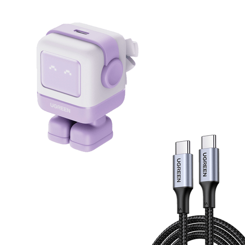 Cargador Mini UGREEN UNO 30W, GaN, USB-C, Carga Rapida, Violeta/Blanco