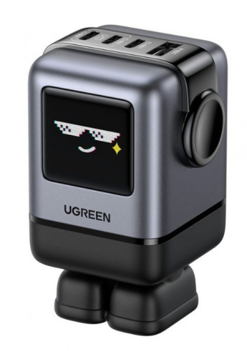 Cargador UGREEN UNO 100W, GaN, 3x USB-C, 1x USB-A, Carga Rapida, Pantalla Inteligente, Negro/Gris