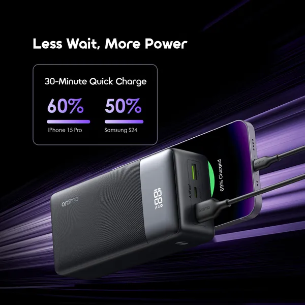 Miniatura 5 de Power Bank Oraimo PowerNova QF1 OPB-7270Q, 22.5W, 27000mAh, digital, 2xUSB-A/1xUSB-C, Negro