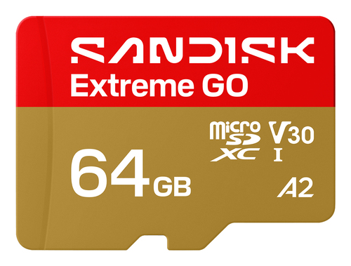 Memoria Micro SD SanDisk Extreme GO, 64GB, Velocidad 170 MB/s, Disenada a prueba de agua, golpes y altas temperaturas.